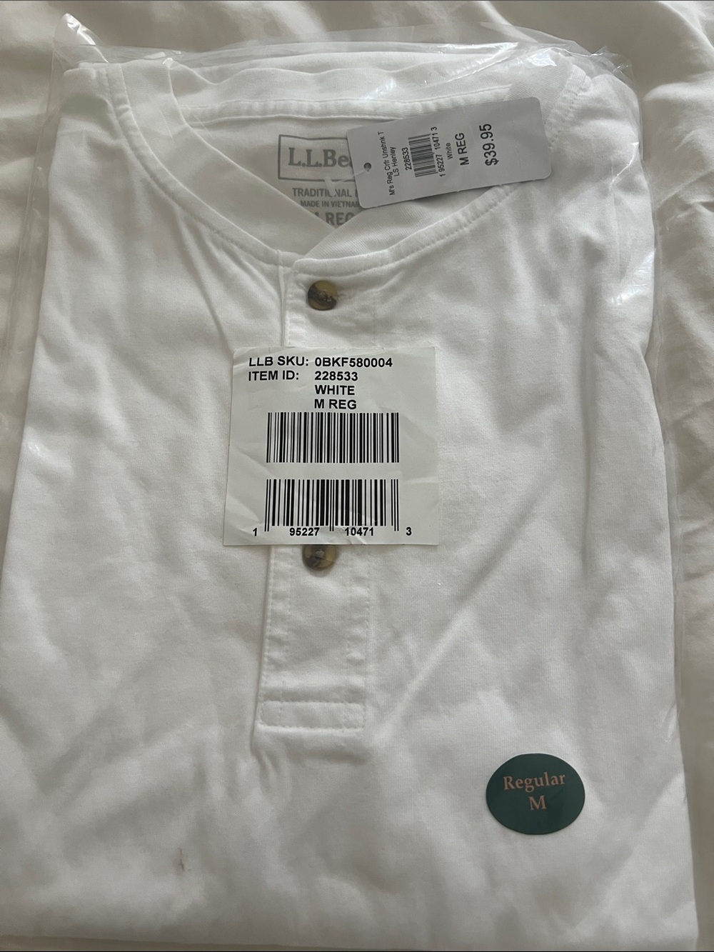 L.L. Bean White Men’s Henley Tee